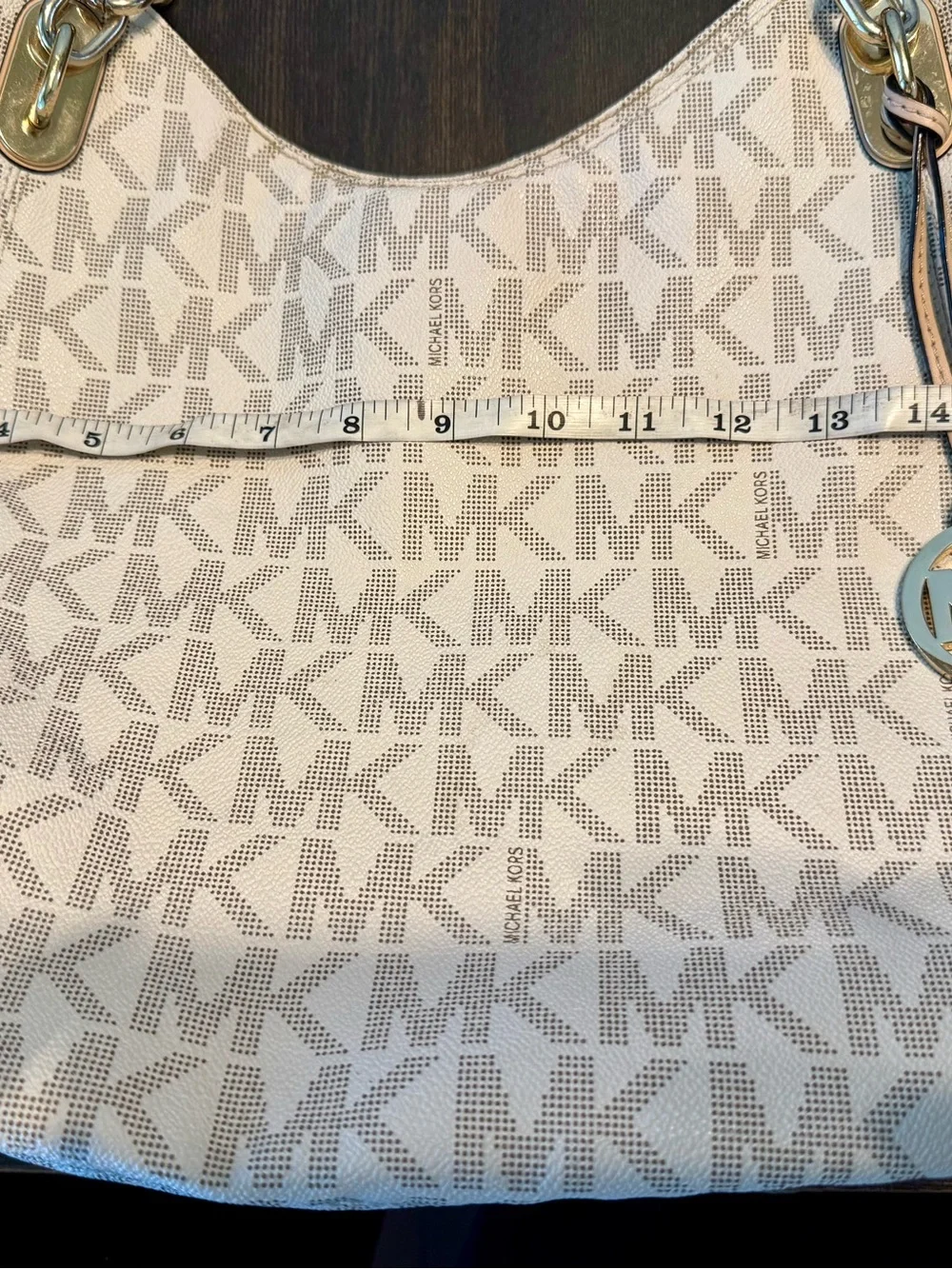 Michael Kors Beige MK Logo Tote with Gold Hardware